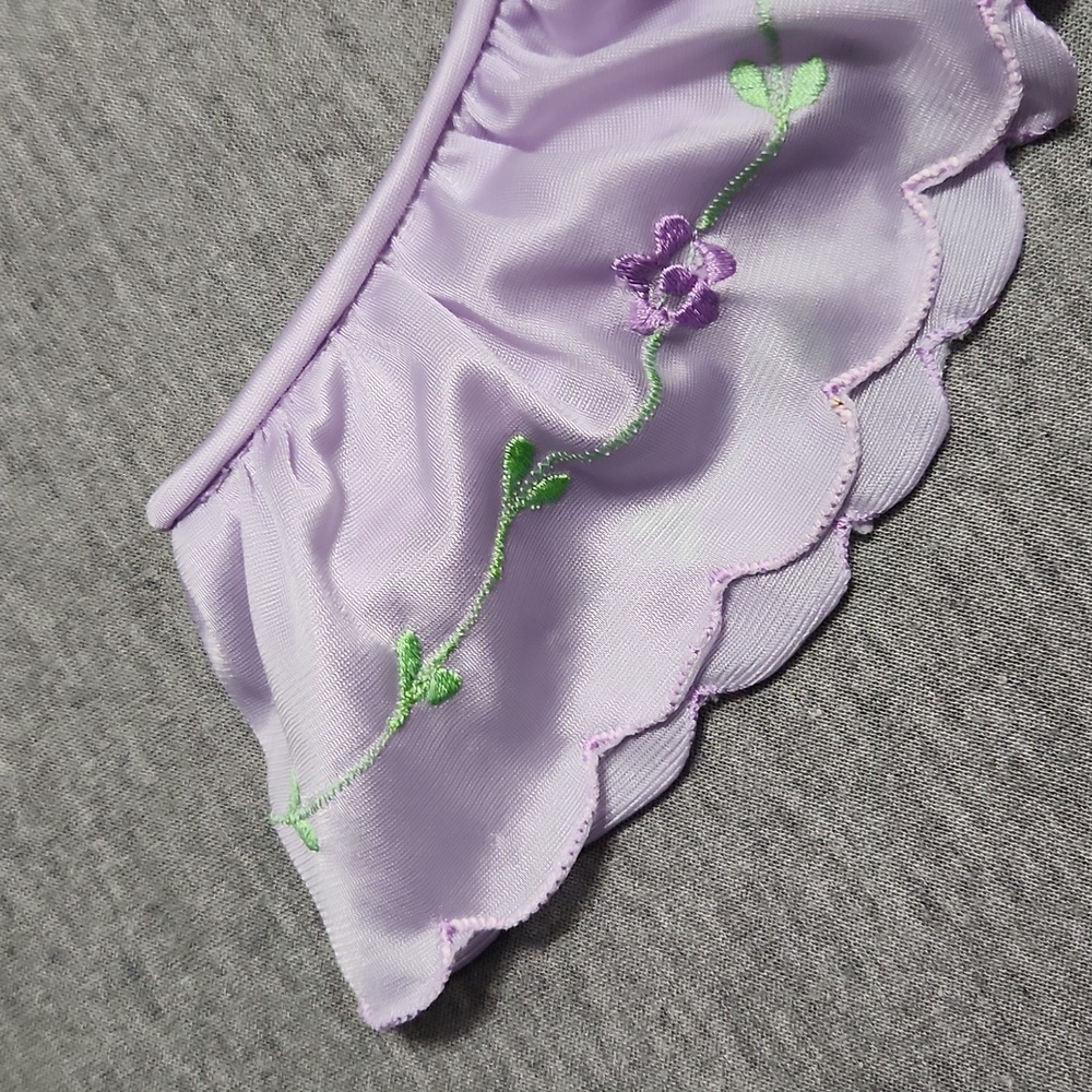 Vintage Ruffle Satin Floral Embroidered Lingerie Chemise Nightgown Slip Dress - Picture 6 of 10